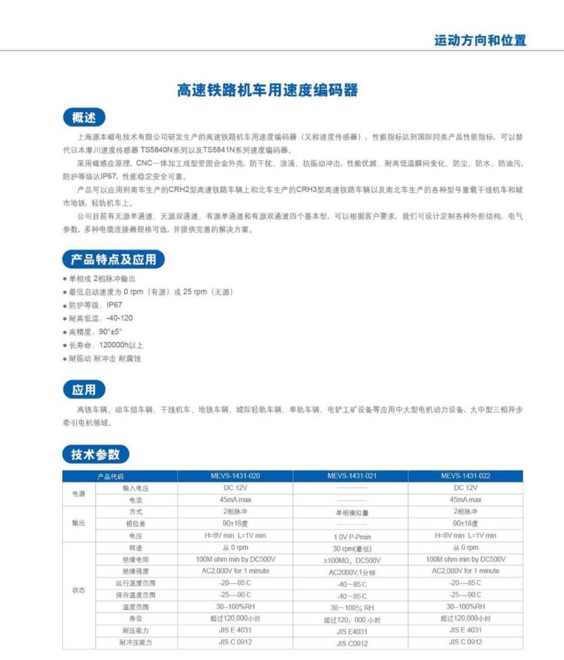 高速铁路机车用速度编码器