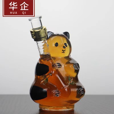 河间华企手工艺酒瓶小熊猫酒瓶高硼硅玻璃泡酒瓶500ml