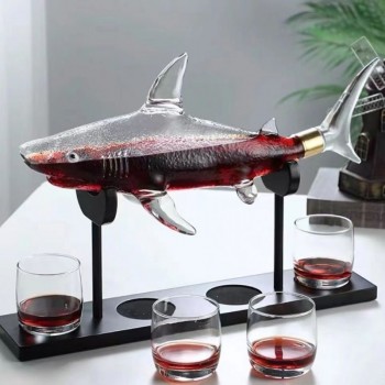 河间华企吹制玻璃酒瓶鲨鱼醒酒器高硼硅玻璃艺术泡酒瓶