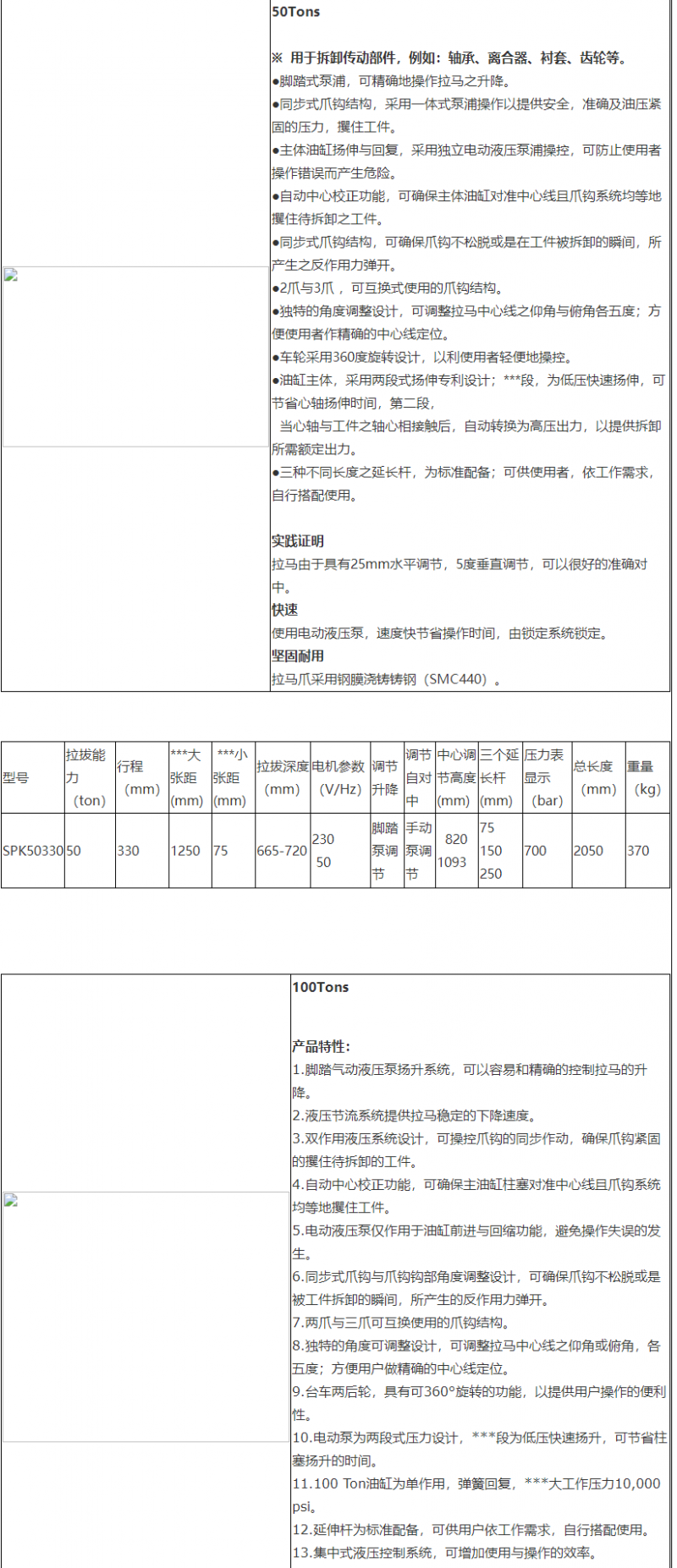 SPK25100车载式电动液压拉马